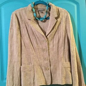 ⚜️ DAMASK Embroidered Tone on Tone TAN  BLAZER SZ 12/14 IMO